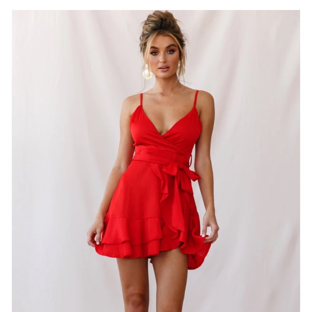 Red Satin Wrap Dress